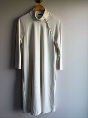 J. McLaughlin Cream Long-Sleeve Button-Neck Dress
